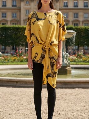 Adolfo Dominguez Yellow Tunic with Black Abstract Motif
